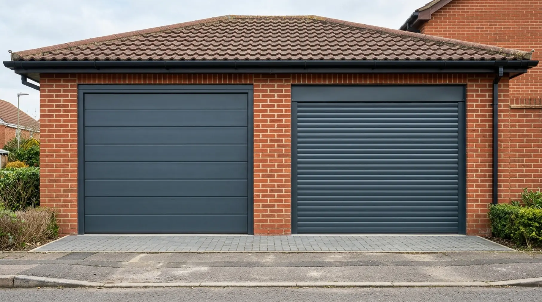 Sectional and roller garage doors.